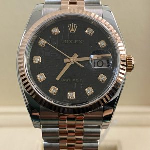 Rolex Steel & Everose Gold Datejust 36 - 2006 - Fluted Bezel - Black Diamond Anniversary Dial - Jubilee Bracelet - 116231 *FULL SET*