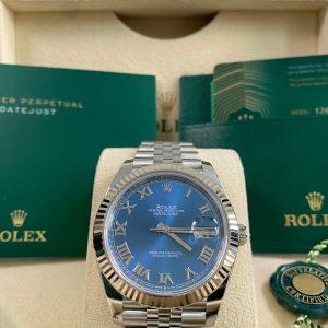 Rolex Steel Datejust 41 - 2021 - Fluted Bezel - Blue Roman Dial - Jubilee Bracelet - 126334 *FULL SET*