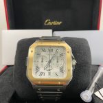 Cartier Santos de CartierChronograph Steel & Yellow Gold - 2025 - Silver Roman Dial - W2SA0008 *FULL SET*