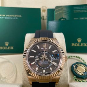 Rolex Everose Gold Sky-Dweller - 2021 - Chocolate Index Dial - Oysterflex Bracelet - 326235 *FULL STICKERS*