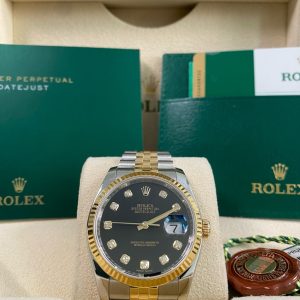 Rolex Steel & Yellow Gold Datejust 36 - 2016 - Fluted Bezel - Black Diamond Dial - Jubilee Bracelet - 116233 *FULL SET*