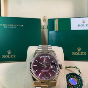 Rolex White Gold Day-Date 36 - 2016 - Fluted Bezel - Cherry Dial - President Bracelet - 118239 *FULL SET*