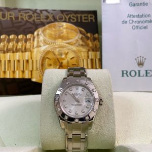 Rolex White Gold Lady-Datejust Pearlmaster- K serial - 12 Diamond Bezel - Silver Diamond Dial - 80319