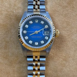 Rolex Steel & Yellow Gold Lady-Datejust 26 - P serial - Fluted Bezel - Blue Vignette Diamond Dial - Jubilee Bracelet - 79173