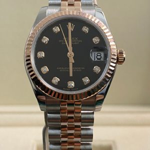 Rolex Rose Gold Rolesor Datejust 31 - 2018 - Fluted Bezel - Black Diamond Dial - Jubilee Bracelet - 178271 *FULL SET*