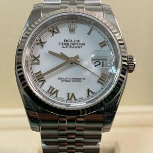 Rolex Steel Datejust 36 - 2008 - Fluted Bezel - White Roman Dial - Jubilee Bracelet - 116234 *FULL STICKERS*