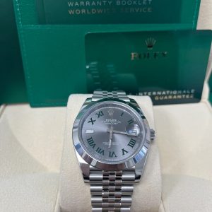 Rolex Datejust 41/ Stainless Steel/ Wimbledon Slate Green Roman Dial/ Smooth Bezel/ Jubilee Bracelet (Ref# 126300)