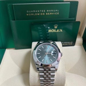 Rolex Datejust 41 Smooth Bezel Mint Green Index Dial Jubilee Bracelet 126300
