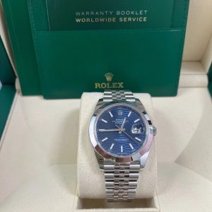 Rolex Datejust 41 Blue Motif Dial Smooth Bezel Jubilee Bracelet 126300